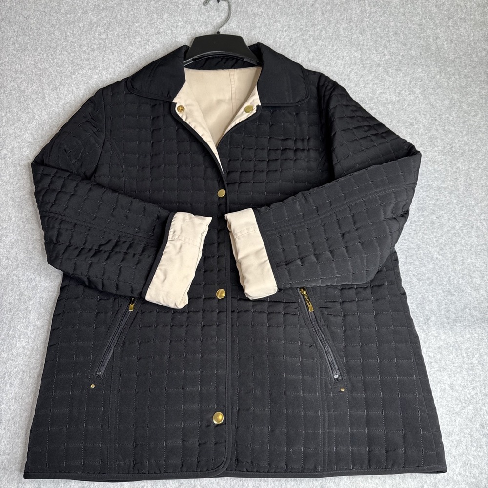 Fitz-Wright Women's Size Xl Quilted Reversible Black Cream Jacket Gold Snaps EUC - Picture 2 of 10